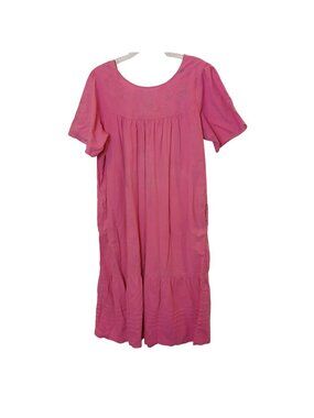 VTG Pink Embroidered Short Sleeve Size XL House Dress MouMou Lounge Pocket #D-41